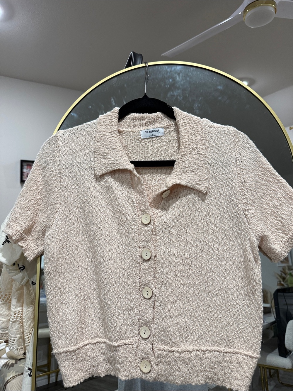 Workshop Republic Clothing Cream Short-Sleeve Button Front Textured Top